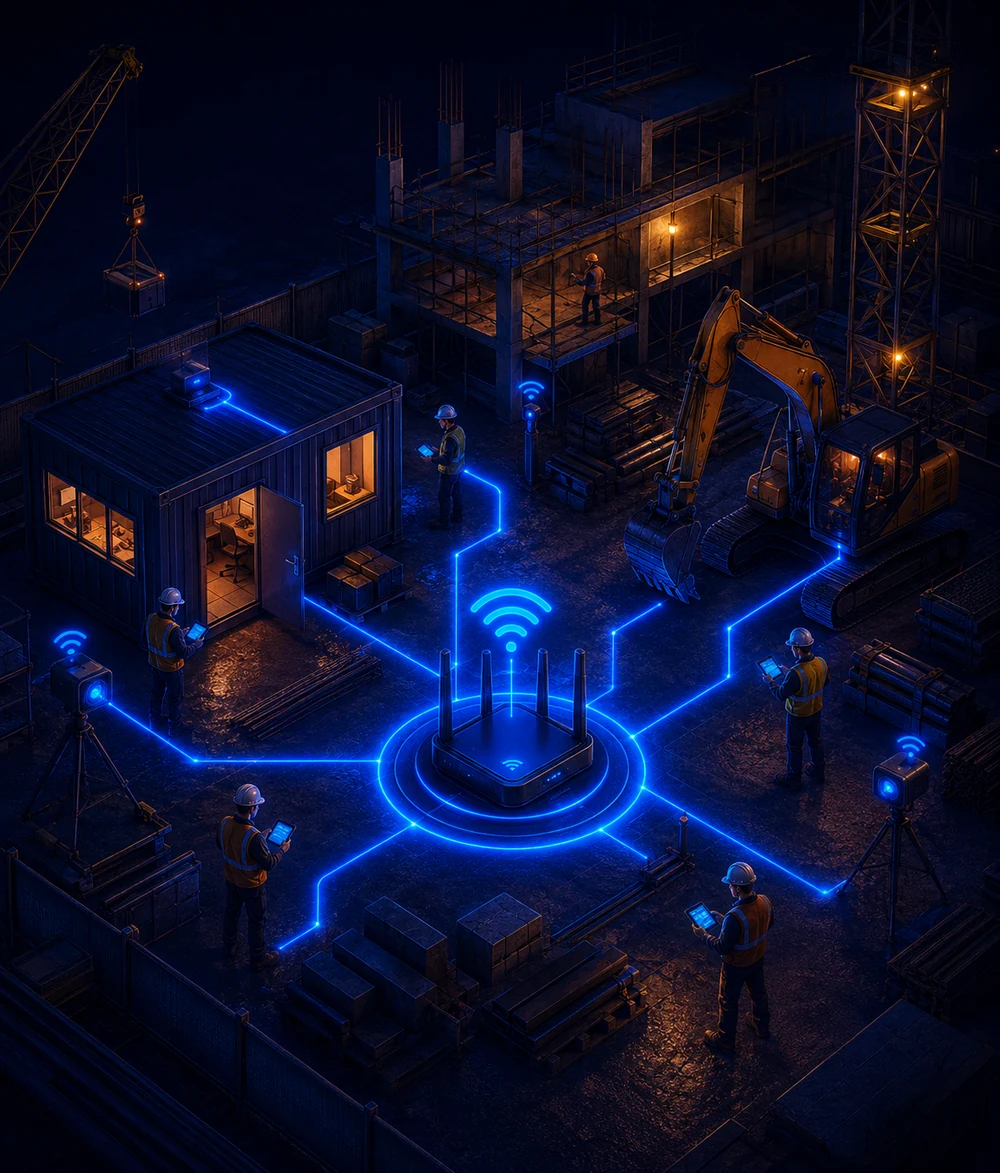 Internet professionnel déployé sur un chantier avec base vie connectée